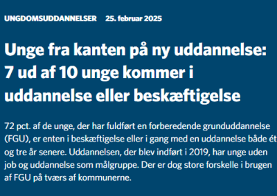 7 ud af 10 FGU-elever er i uddannelse eller job 1 år efter gennemført FGU-forløb